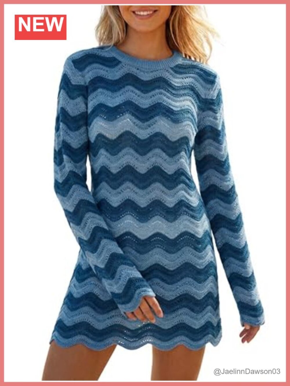Crochet Knit Long Sleeve Mini Dress Beach Cover Up Above Knee